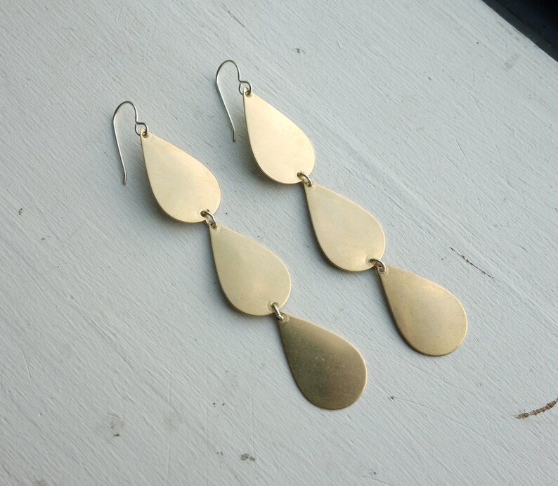 Handmade Brass Tear Drop Dangle Earrings Handmade by Rachel Pfeffer image 4