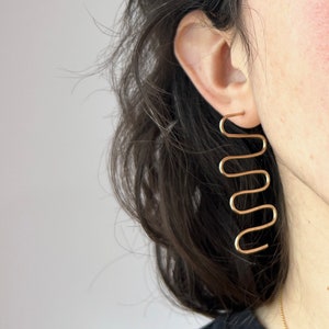 Handmade Back and Forth 14k Gold Fill Geometric Squiggle Stud Statement Dangle Earrings image 6