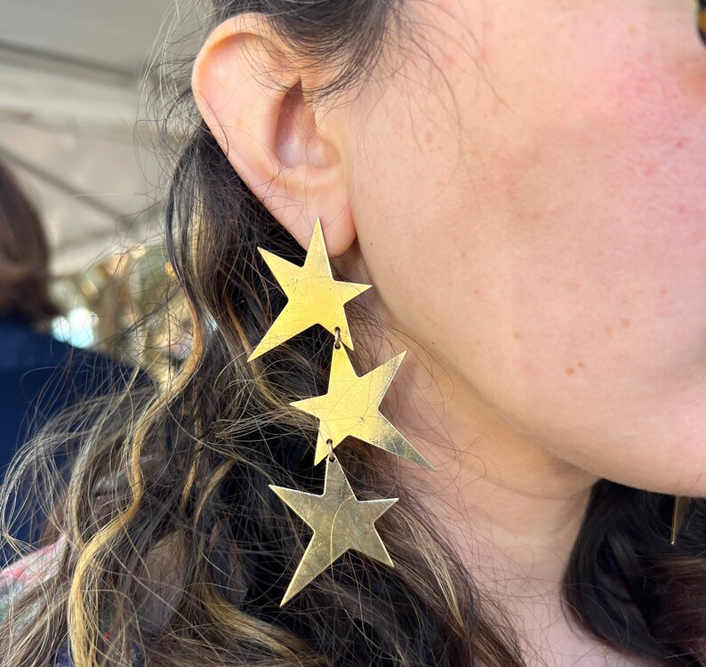 Handmade Big Star Dangle Stud Statement Party Earrings image 2