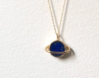 Gold and Blue Lapis Pendant Handmade Space Astronomy Planetary Solar System necklace