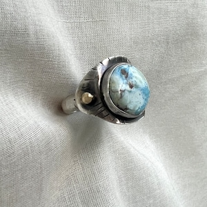 Turquoise Shield Ring in sterling silver and 14k yellow gold handmade statement ring