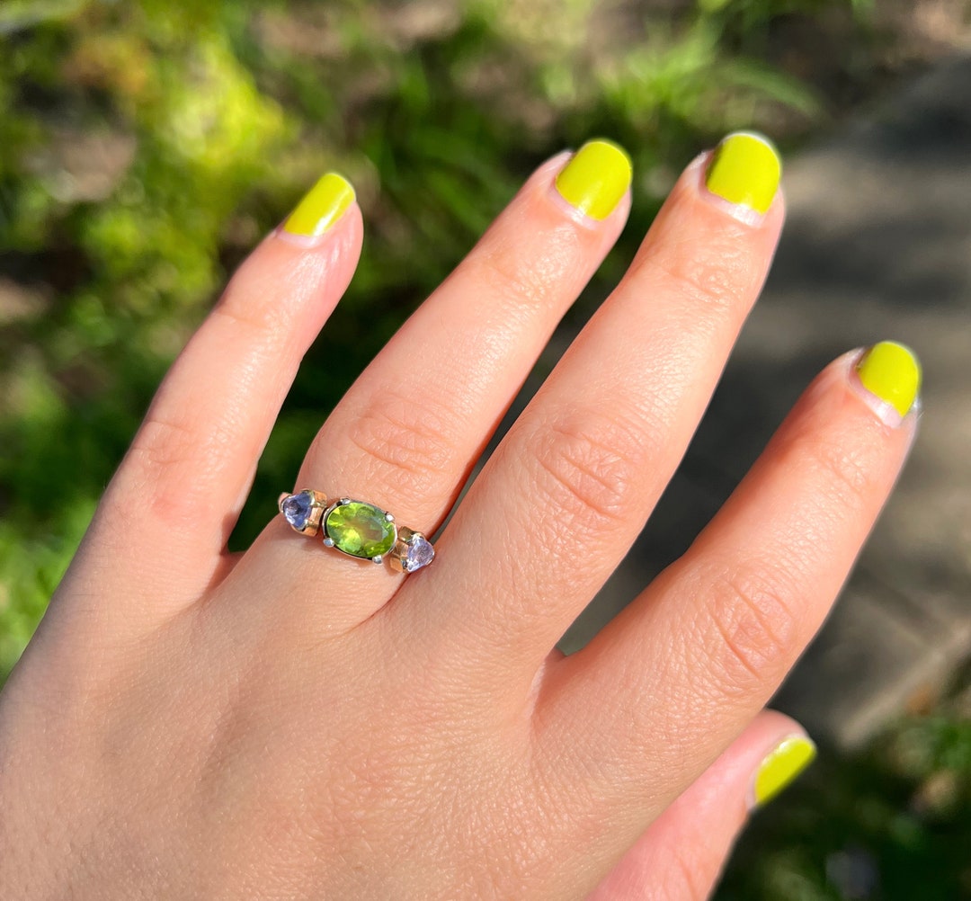 Peridot and Tanzanite Statement Ring in 14k Gold and Sterling Etsy