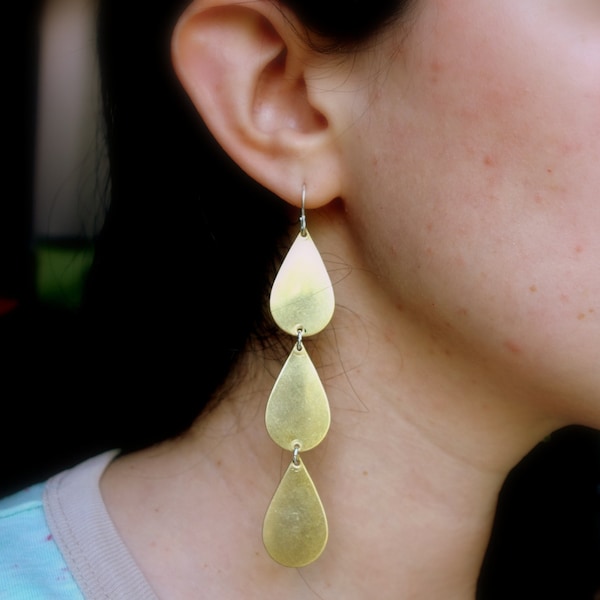 Handmade Brass Tear Drop Dangle Earrings- Handmade by Rachel Pfeffer