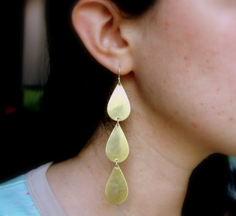 Handmade Brass Tear Drop Dangle Earrings Handmade by Rachel Pfeffer image 1