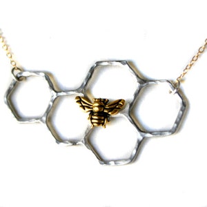 Sterling Silver Honeycomb Necklace on 14k Gold Filled Chain as seen on Beyonce image 1