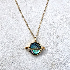 Saturn Planet Pendant with Abalone in Gold or Sterling Silver Solar System Celestial Jewelry I Love you to the moon and saturn Taylor swift image 4