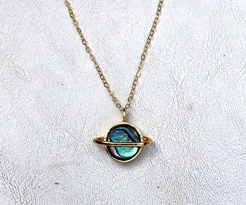 Saturn Planet Pendant with Abalone in Gold or Sterling Silver Solar System Celestial Jewelry I Love you to the moon and saturn Taylor swift image 4