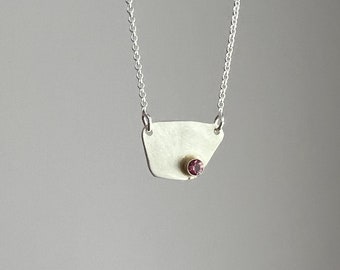 Handmade Sterling and 14k Gold Pink Sapphire Trapezoid Necklace