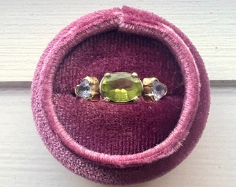 Handmade Peridot and Tanzanite Statement Ring in 14k Gold and Sterling Silver