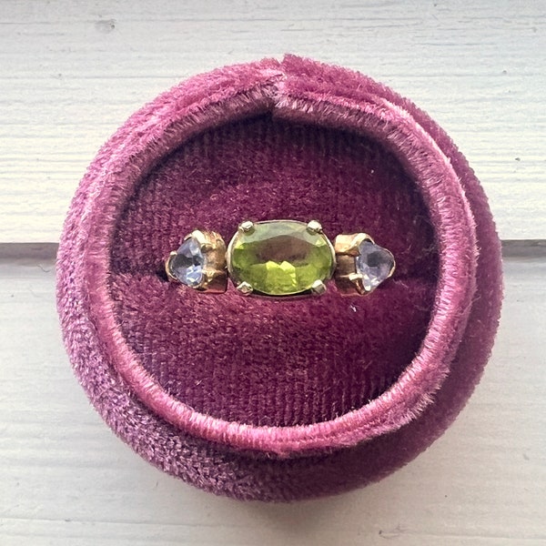 Handmade Peridot and Tanzanite Statement Ring in 14k Gold and Sterling Silver
