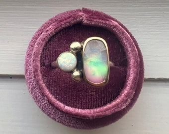 Aurora Opal and Lab Opal Abstract Cocktail Ring