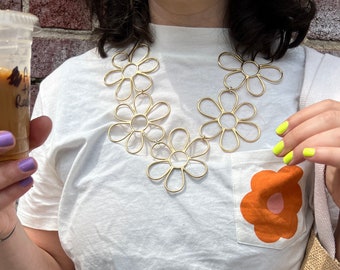 Handmade Statement Daisy Necklace in Brass and 14k Goldfill