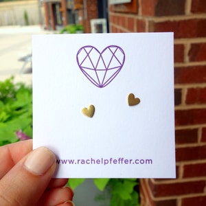 Handmade Tiny Brass Heart Studs with Sterling Silver Posts Ready to ship image 3