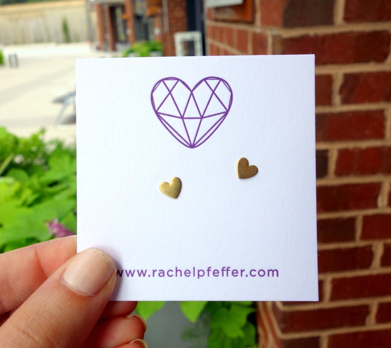 Tiny Brass Heart Studs with Sterling Silver Posts Ready to ship image 3