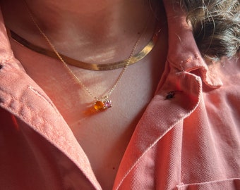 Handmade Pink and Orange Two Stone Neighbors Pendant in 14k Gold With Fire Opal and Pink Sapphire