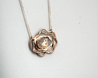 Smiling Moonstone Cloud in 14k goldfilled and sterling silver handmade abstract pendant