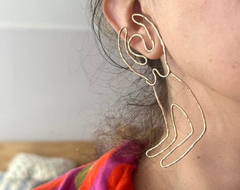 Handmade Woman Outline Giant Statement Earrings in 14k goldfill