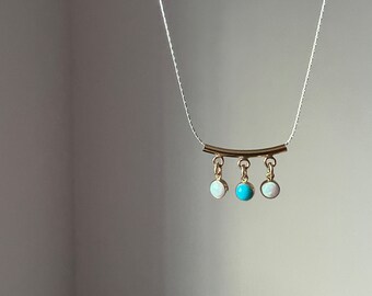 Opal and turquoise Drop Pendant in 14k goldfill on sterling silver chain