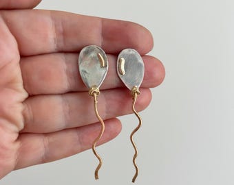 Handmade Balloon Stud Dangles Kinetic Earrings in Sterling Silver and 14k goldfilled Whimsical Twee Earrings