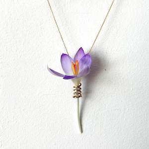 Handmade Flower Holder Pendant Necklace, 14k Gold-Filled or Sterling Silver, with Optional Birthstone