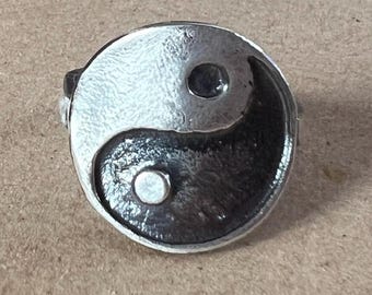 Bague Yin Yang En Argent Vintage - Taille 57, Plateau 1,8 Cm - Occasion (portée)