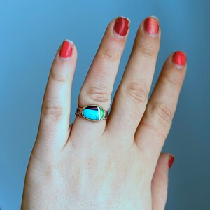 Handmade Mixed turquoise and gold art stone bezel set 14k gold and silver ring image 4