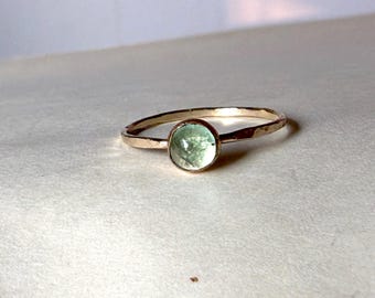 Simple 5mm Emerald Cabochon Ring in 14k gold-filled bezel setting on hammered band