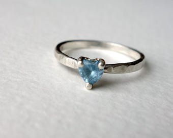 Blue Tourmaline Heart Ring in Sterling Silver