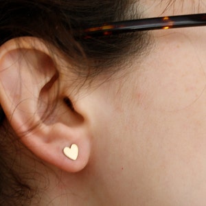 Tiny Brass Heart Studs with Sterling Silver Posts Ready to ship image 4