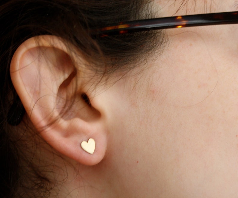 Handmade Tiny Brass Heart Studs with Sterling Silver Posts Ready to ship image 4