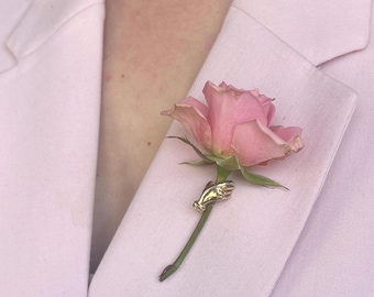 Handgemaakte massief sterlingzilveren handreversspeld broche – met bloemen boutonnière Tussy Mussy - gemaakt door Rachel in Maryland, VS