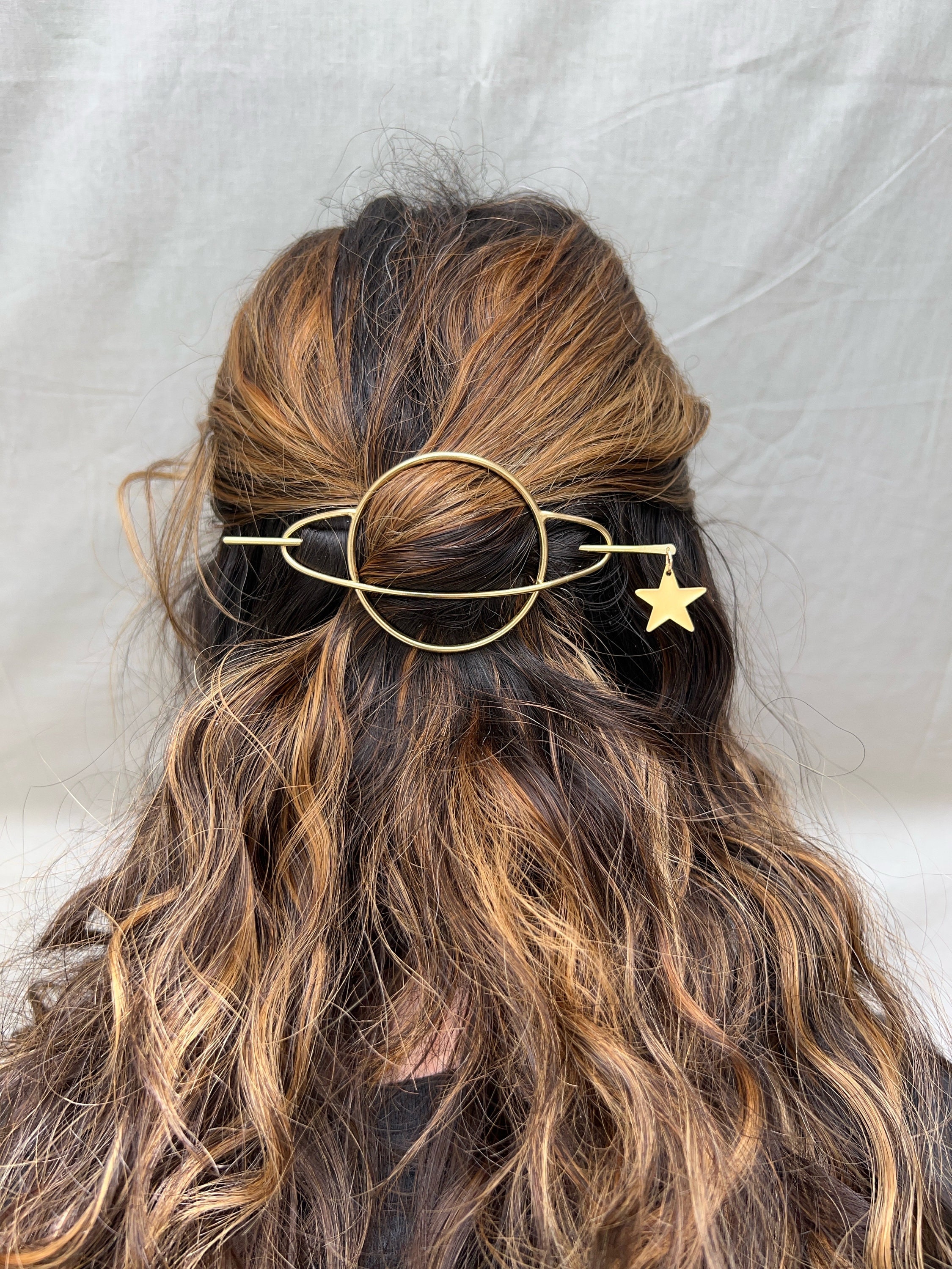 Handmade Saturn Hairpin: Rachel Pfeffer Design, Curly Hair
