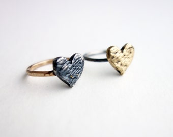 Handmade Two Toned Scratch Heart Rings