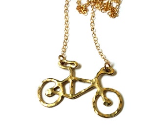 Handmade Le Very Petite Brass Bike Necklace - Small Brass Bike Necklace on 14k Gold-fill Chain - Bicycle Jewelry - Biker Girl