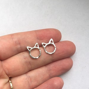 Small Cat Outline Studs in Sterling Silver Purrfect Earrnigs Handmade Rachel Pf image 4