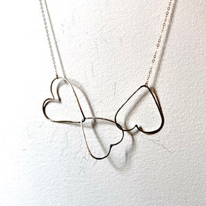 HANDMADE Three Heart Link Necklace Handmade in 14k Goldfilled Wire image 1