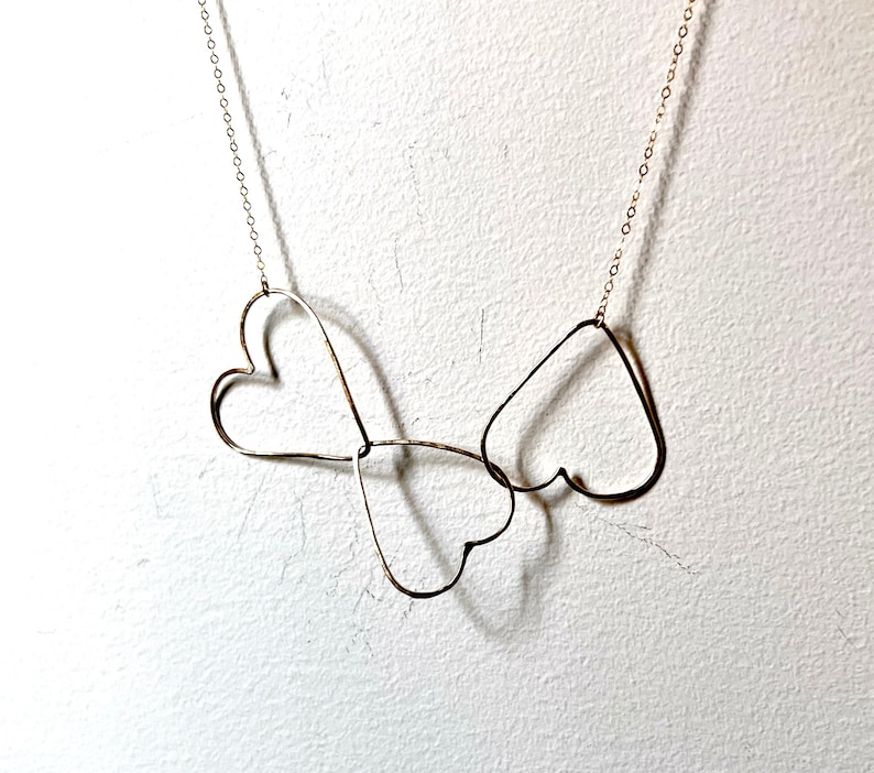 HANDMADE Three Heart Link Necklace Handmade in 14k Goldfilled Wire image 1