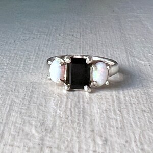 Onyx and Opal cocktail ring in sterling silver Statement Cocktail Ring