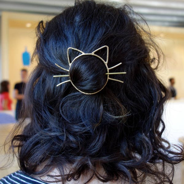 Handmade THE ORIGINAL Cat Hair Pin // Bun Holder // Whiskers Hair Slide