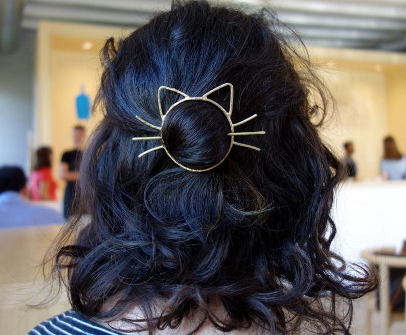 Handmade THE ORIGINAL Cat Hair Pin // Bun Holder // Whiskers Hair Slide image 1