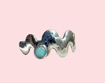 Sterling Silver Wiggle Ring with Opal