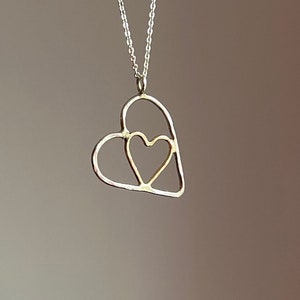 Handmade I carry your heart with me Pendant Two Heart Black and Gold Heart Necklace Valentine's Day 14k gold and sterling silver image 1