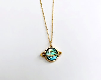 Colgante de Saturno en abulón, collar celestial del sistema solar en oro