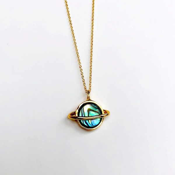 Saturn Planet Pendant with Abalone in Gold or Sterling Silver Solar System Celestial Jewelry I Love you to the moon and saturn Taylor swift