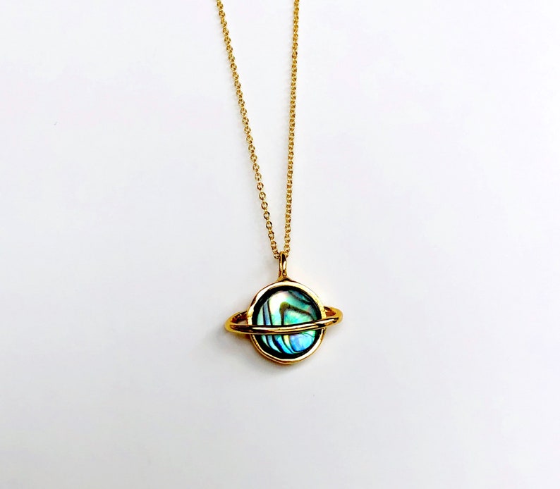 Saturn Planet Pendant with Abalone in Gold or Sterling Silver Solar System Celestial Jewelry I Love you to the moon and saturn Taylor swift image 1