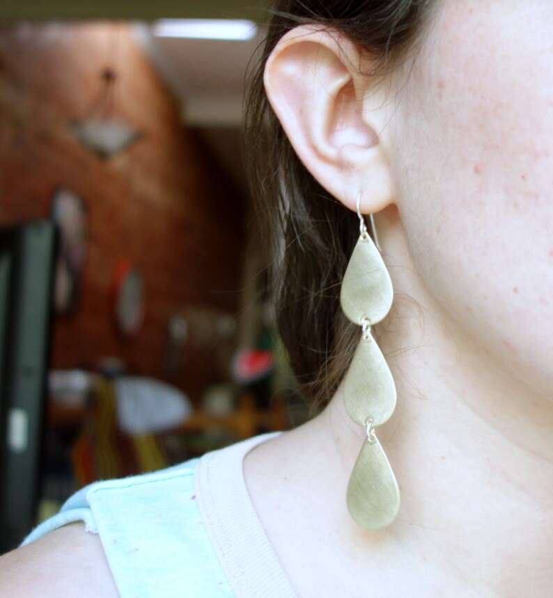 Handmade Brass Tear Drop Dangle Earrings Handmade by Rachel Pfeffer image 2