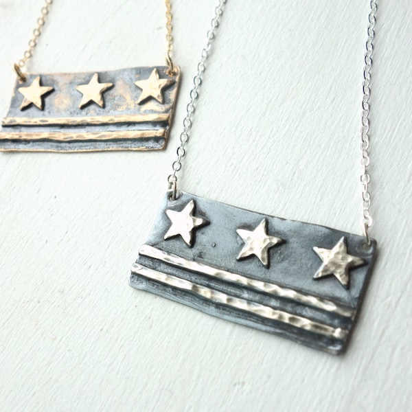 Handmade Large DC Flag Necklace in Sterling or Brass