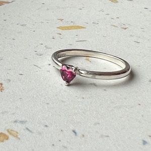 Handmade Idaho Garnet Heart Ring in Sterling Silver Valentines day January Birthstone image 1