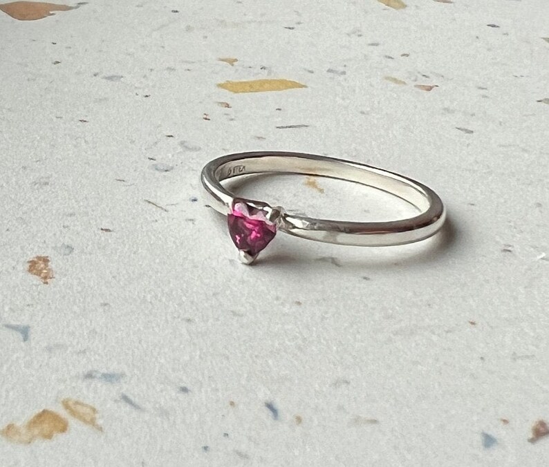 Handmade Idaho Garnet Heart Ring in Sterling Silver Valentines day January Birthstone image 1