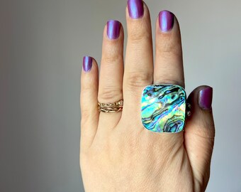 Giant Abalone Ring Statement Ring in Handmade Sterling Silver